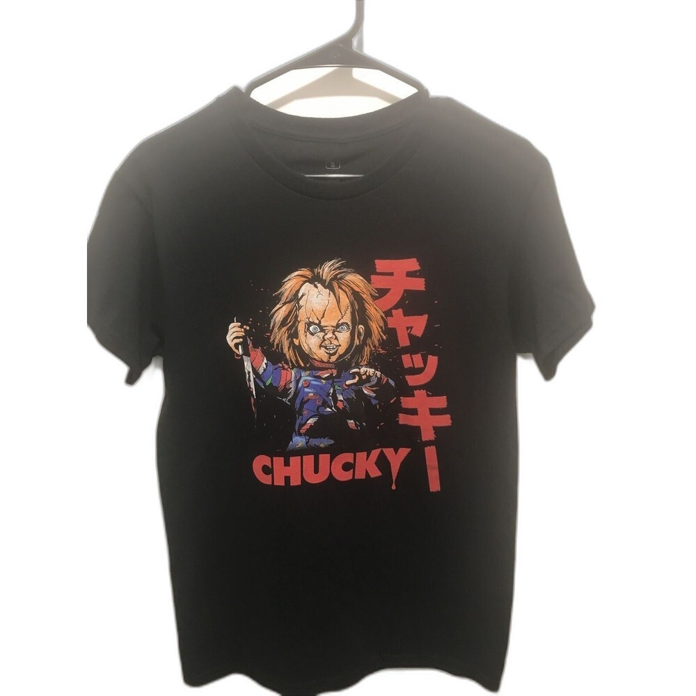Chucky Black Graphic T Shirt Short Sleeve Wanna Play Japanese Mens Small NWOT